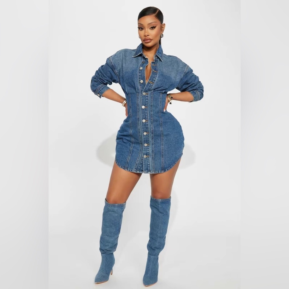 ✨Fashion Nova Denim Mini Dress - Size Small BNWT Medium Wash Bodycon✨